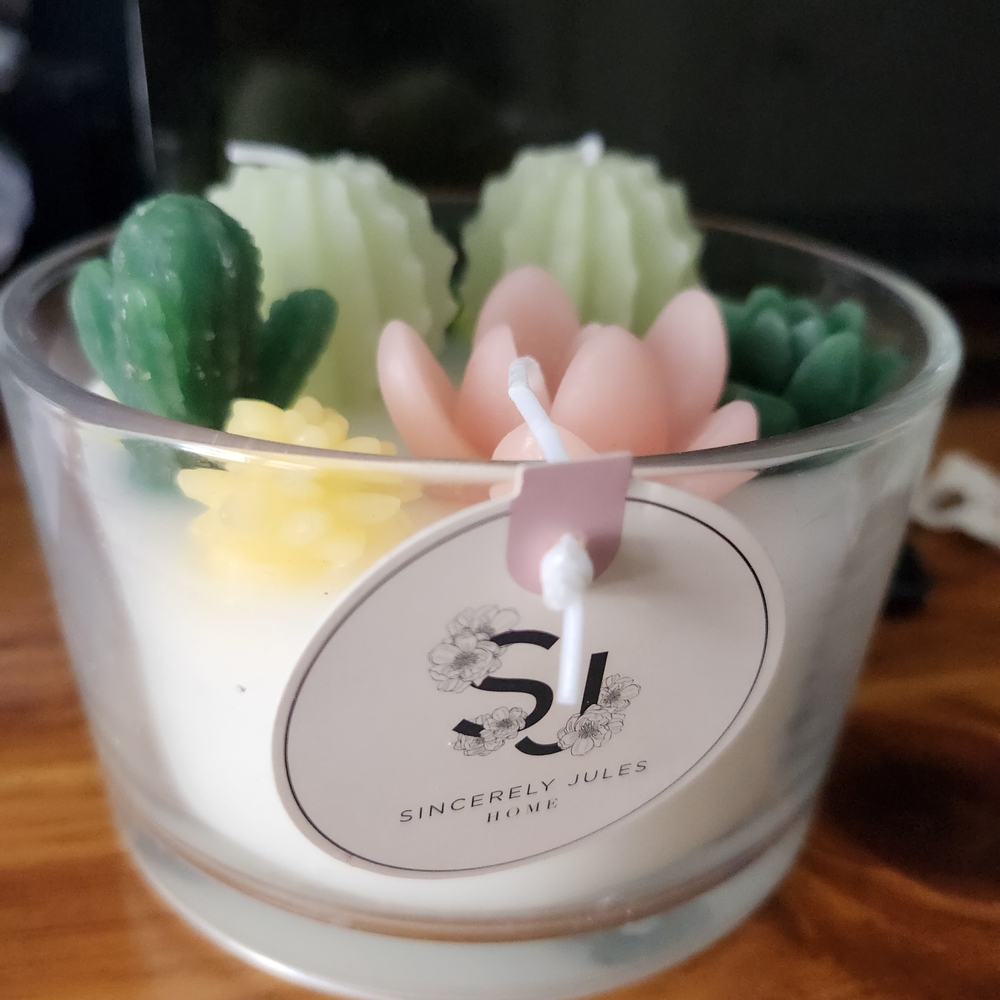 Sincerely Jules Succulent Candle - Green, Pink, Yellow